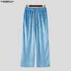 INCERUN Men Casual Elastic Waist Autumn Winter Velvet Long Pants Trousers