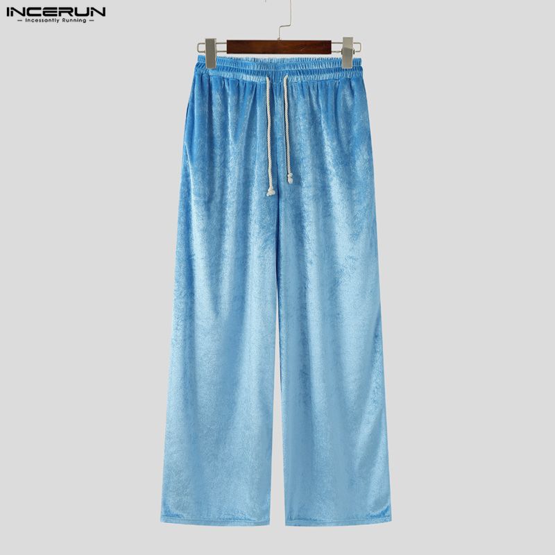 INCERUN Men Casual Elastic Waist Autumn Winter Velvet Long Pants Trousers