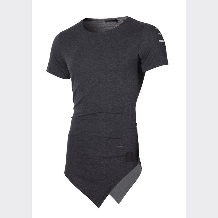 T-shirt Uni Homme Unisexe Coupe Ample avec Ourlet Irrégulier et Détails Déchirés.