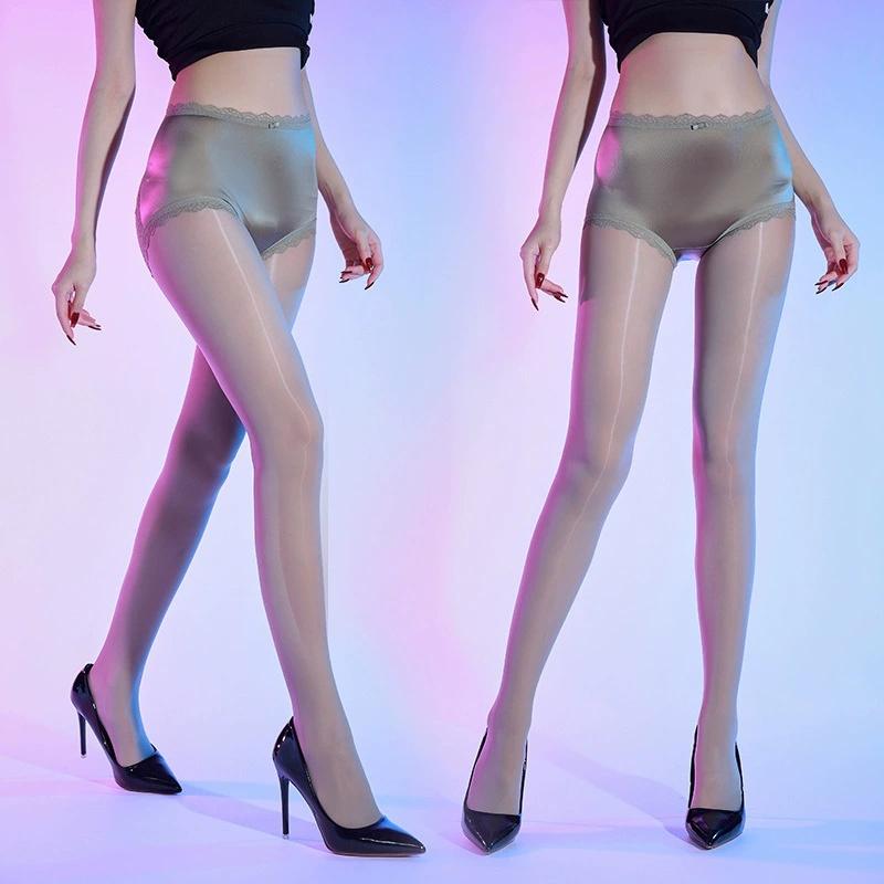 Luxury Horse Oil Women Stockings Lace Seamless Crotch Smooth Silky Tights Night Club Ladies High Waist Skinny Shaping Pantyhose