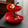 Double Layer Fruit Plate Multi-Layer Ceramic Fruit Bowl with Metal Stand Dishwasher Safe Corner Kitchen Countertop Organizer for Fruits Snacks Cakes