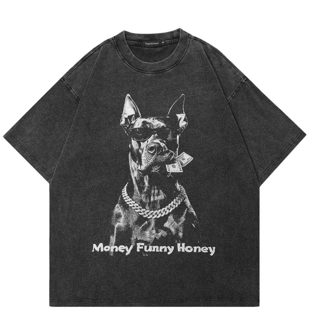 2026 Nytt Inom Streetwear Kort Hond Tryckt Punk Toppar Sommar Vintage Överdimensionerad Y2k T-shirt Bomull Vintage Kortärmade T-shirts Toppar