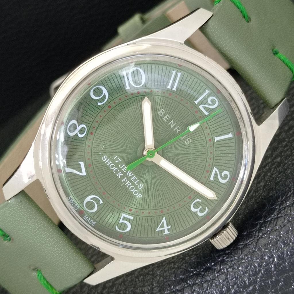 

ШВЕЙЦАРСКИЕ ВИНТАЖНЫЕ ЧАСЫ BENRUS С РУЧНЫМ ЗАВОДОМ, МУЖСКИЕ, ЦИФЕРБЛАТ ЗЕЛЕНОГО ЦВЕТА a500437-2 R151c-a500437