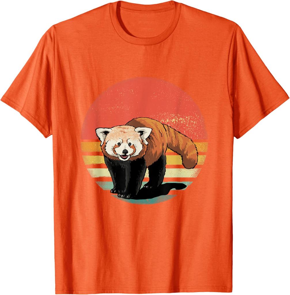 Retro Red Panda Sunset Vintage Animal Lover Graphic Tee Shirt Casual Unisex