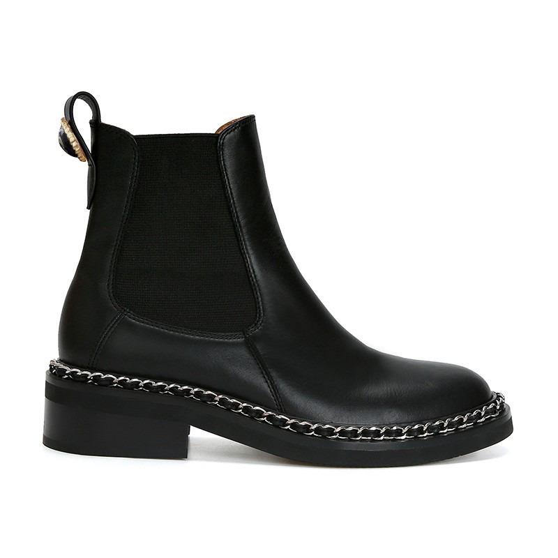 ! Shoe chain thick heel Chelsea short boots women's mid tube Martin boots autumn