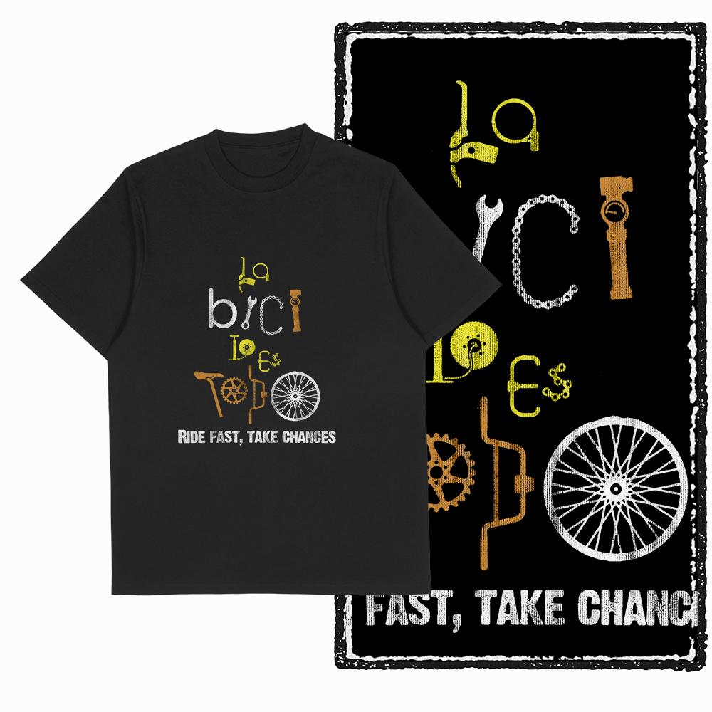 Summer Men's Mountain Bike Letter Printed Round Neck T-shirt 100% Pure Cotton Cool Black Riding High-quality Short Sleeved Shirt