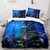 Blue Sea World Bedding Sets 3D Print  Sea Animal Dolphins Sharks And Cartoon Quilt Queen Duvet Cover Set Kids Adult Bedclothes