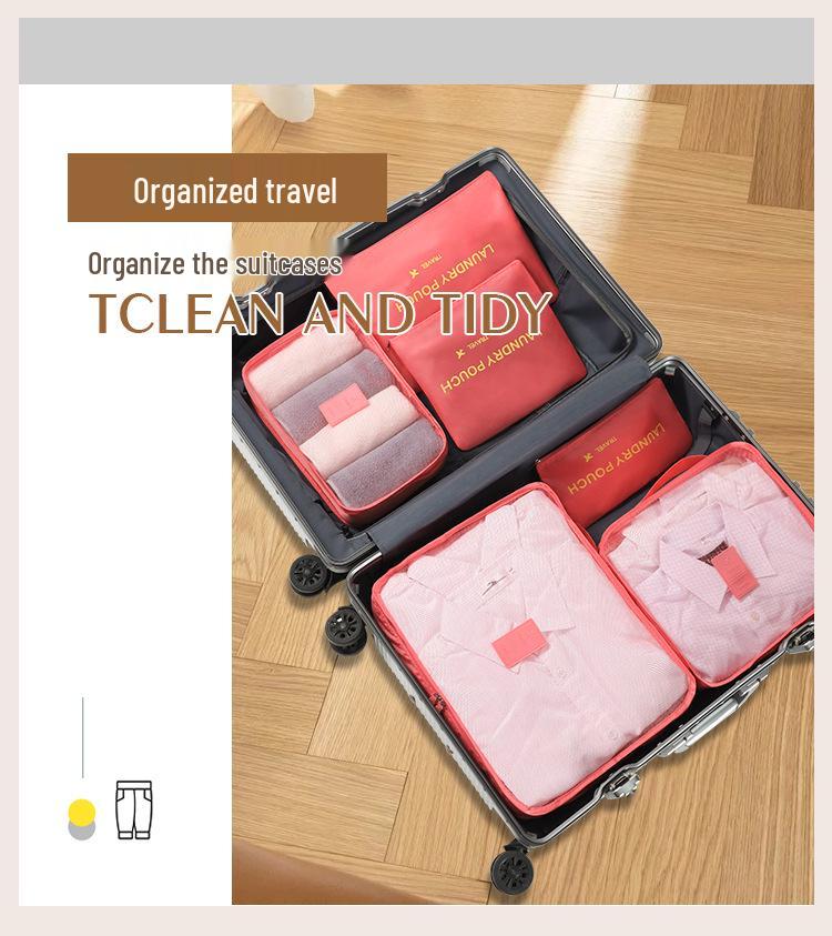 Travel Luggage Clothing Organizer Set - Six Piece Storage Bags