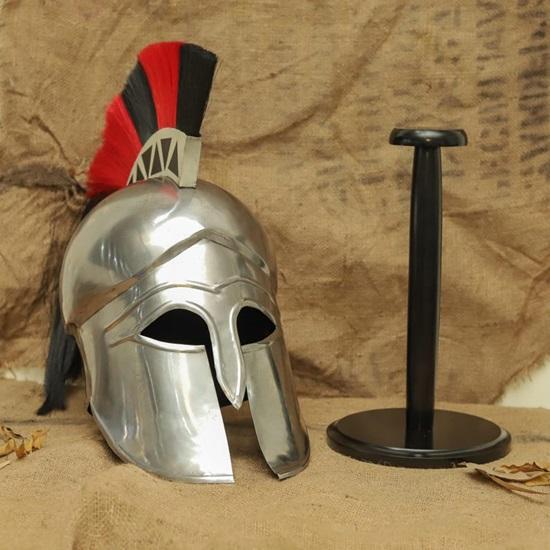 Handmade Greek Corinthian Helmet  Silver Spartan Warrior Armor  Plume Crested Cosplay Prop