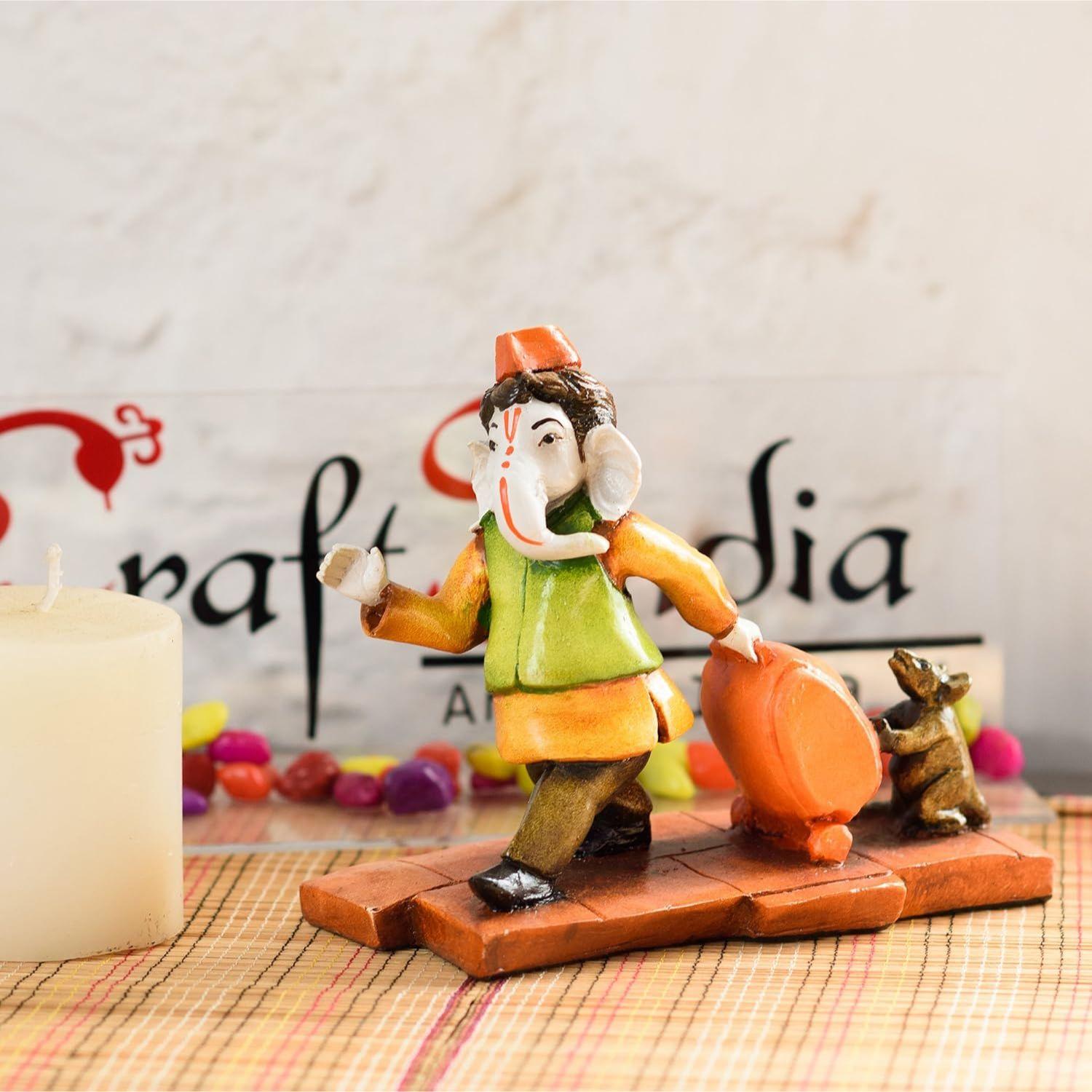 

Resin Handcrafted Ganesha Idol Carrying Travel Bag with Mouse Showpiece | Lord Ganesha Idol for Home Decor | Ganesha Statue