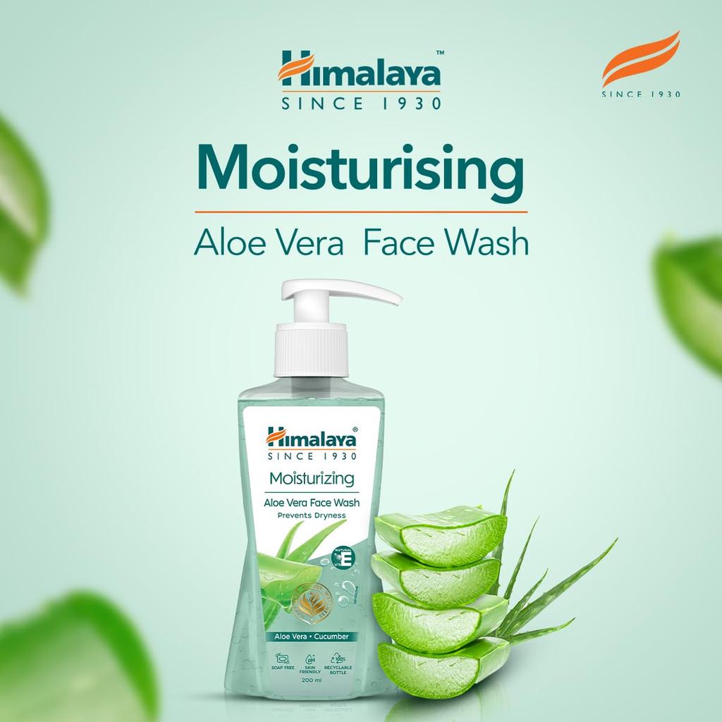 Himalaya Moisturizing Aloe Vera Face Wash 200ml Hydrating Softening Gel for All Skin Types Daily Use