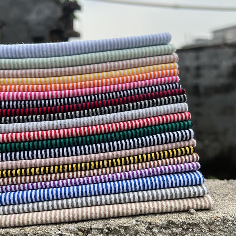 Pure Cotton Elastic 1mm Striped Knitted Fabric for Sewing Children's Clothing T-shirts Dresses Doll Clothes Handmade DIY Fabrics