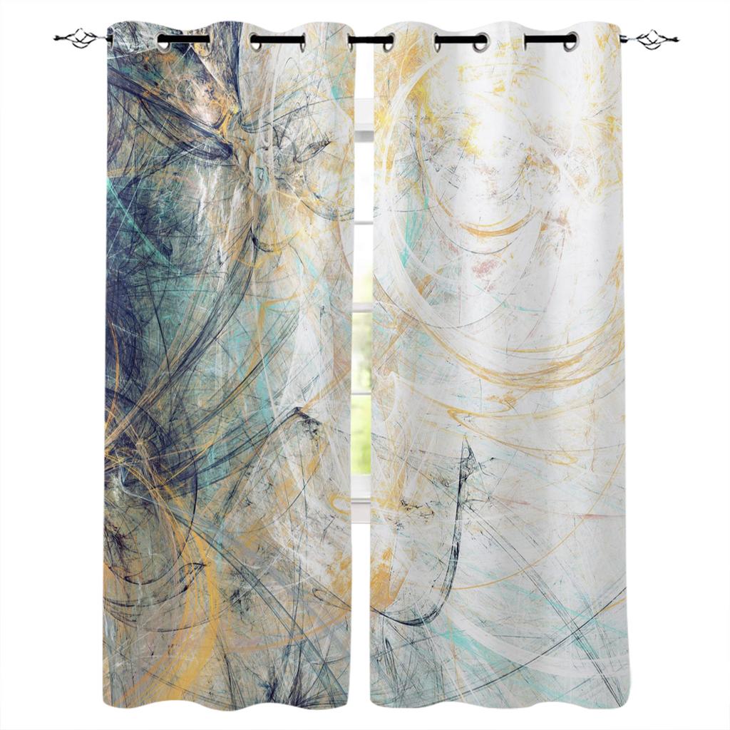 Perdele cu textura de arta abstracta galben gri pentru dormitor, bucatarie, ferestre, tratamente, perdele pentru sufragerie