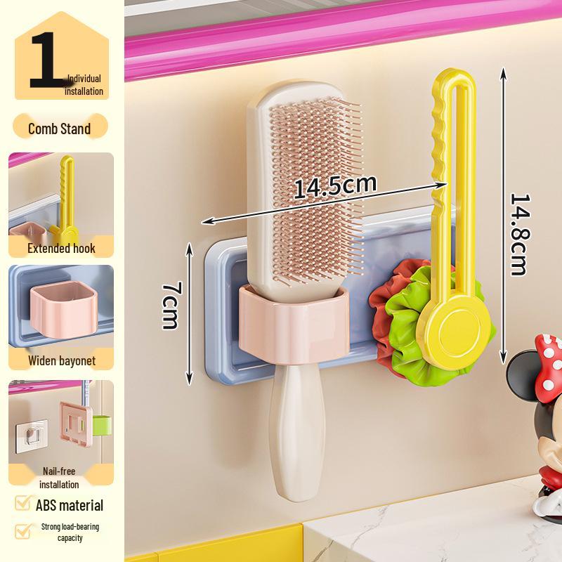 

Wow Dopamine Hairdryer & Accessory Wall Mount – Comb, Hair Tie, and Ring Storage Rack (No-Drill Installation for Bathrooms)