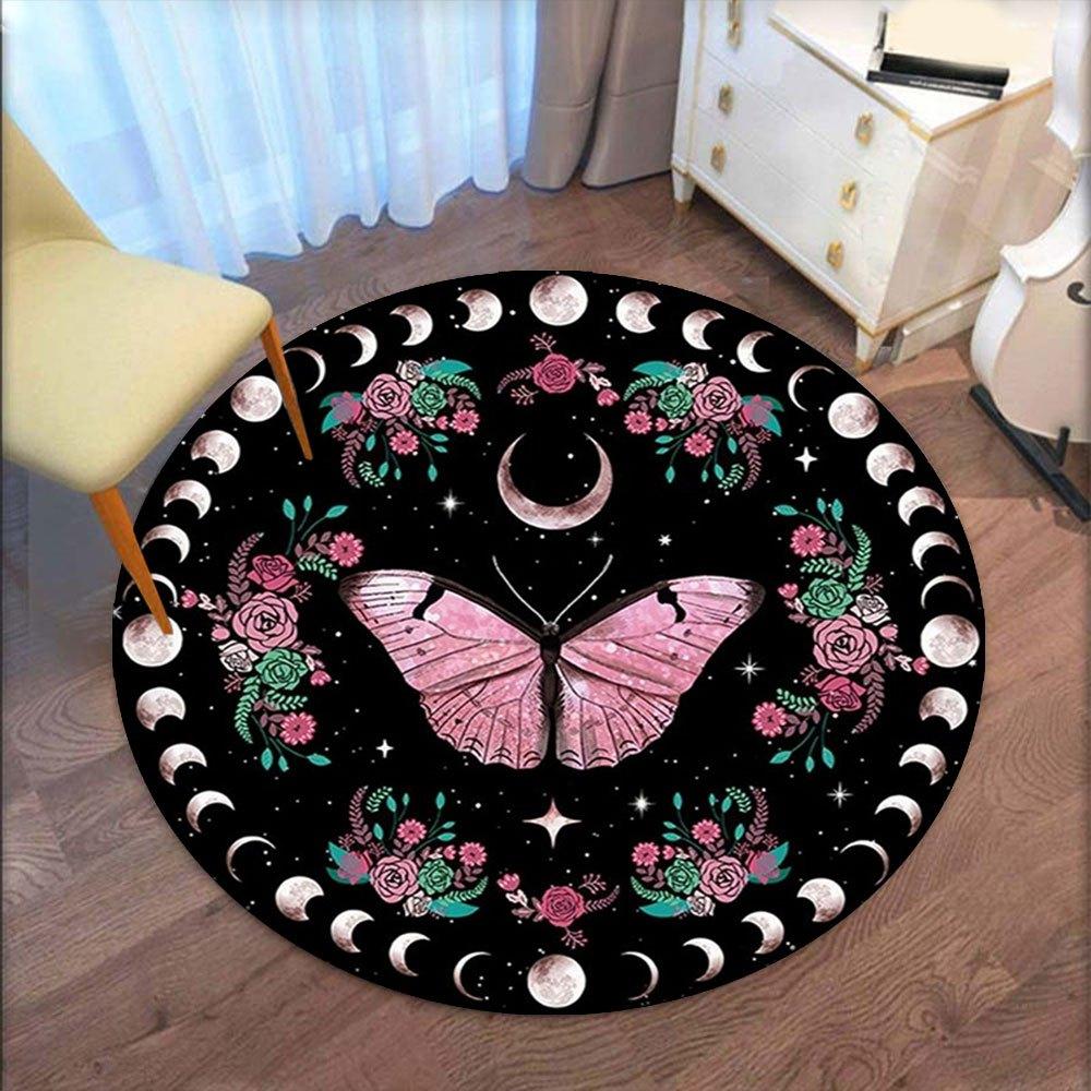 Bohemian Moon Phase Butterfly Wall Art DecorRound Non-Slip chair mat chair carpet for office Rugs for Office Decor Gift For Valentine's Day Mother's D