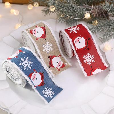 Peluche Lino Sintetico Babbo Natale Fiocco di Neve Nastro di Seta Intrecciato per Decorazioni Confezioni Regalo di Natale.