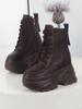 Fashion 12CM Autumn Platform Ankle Boots Women Chunky Shoes Lace-up Tennis Sneakers Woman Leather Boots Walking Shoes