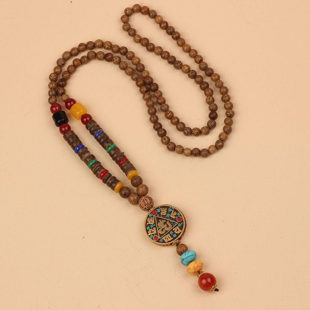 Originální etnický retro dlouhý řetízek na svetr, Nepálské vintage doplňky, Tibetský styl, Literární a univerzální náhrdelník pro muže a ženy
