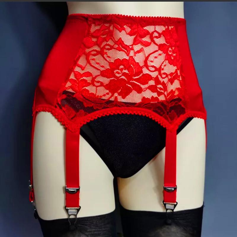 

Регулируемый металлический пояс-подвязка с 6 зажимами и кружевом с высокой талией Double Extra Large (XXL) красный