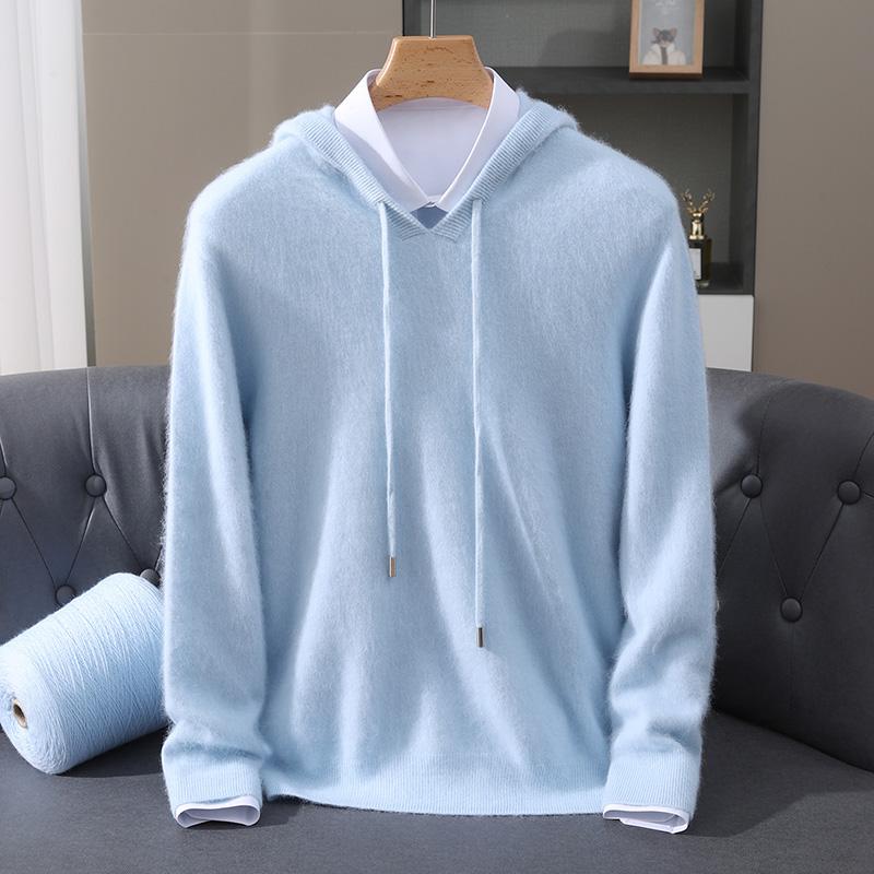 Autumn Winter Men's Clothing Mink Cashmere Knitted Sweater Casual and Loose Large-Sized Hooded Pullover