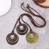 Leather Cord Chain Multilayer Geometric Circle Wooden Pendant Necklaces Vintage Long Sweater Necklace Jewelry Gifts