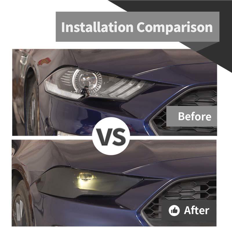 Bil Främre Strålkastare Lampa Dekorationsskydd ABS Dekoration För Ford Mustang 2018 Upp Exteriörtillbehör ,Rökt Svart