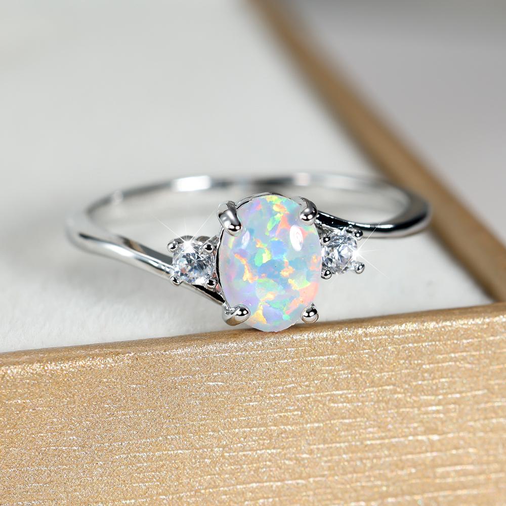 Mode 925 Sterling Silber Oval Weiß Feueropal Ringe für Frauen Hochzeit Engagement Edlen Schmuck Party Geschenke
