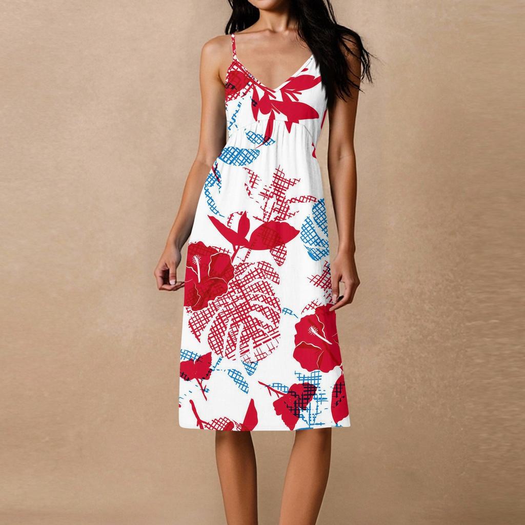 Women's Spaghetti Strap Backless Bow Loose Casual Beach Holiday Dress Sundress