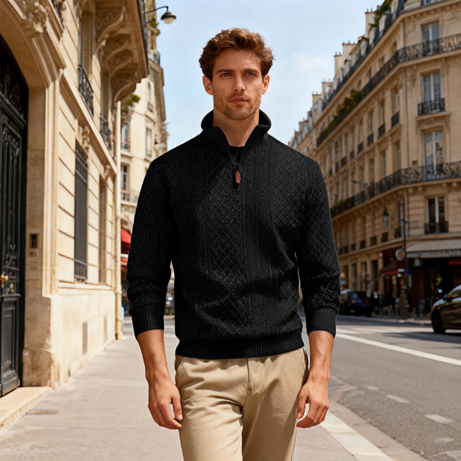 

Мужская повседневная свободная однотонная спортивная толстовка с текстурой, на молнии, с длинным рукавом и воротником-стойкой для улицы L чёрный