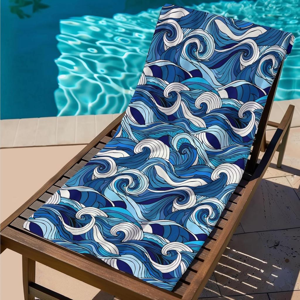 Summer Ocean Sea Waves Lightweight Quick Dry Microfiber Towel Blanket for Beach Pool Gym Swimming Bath, Travel Vacation Beach