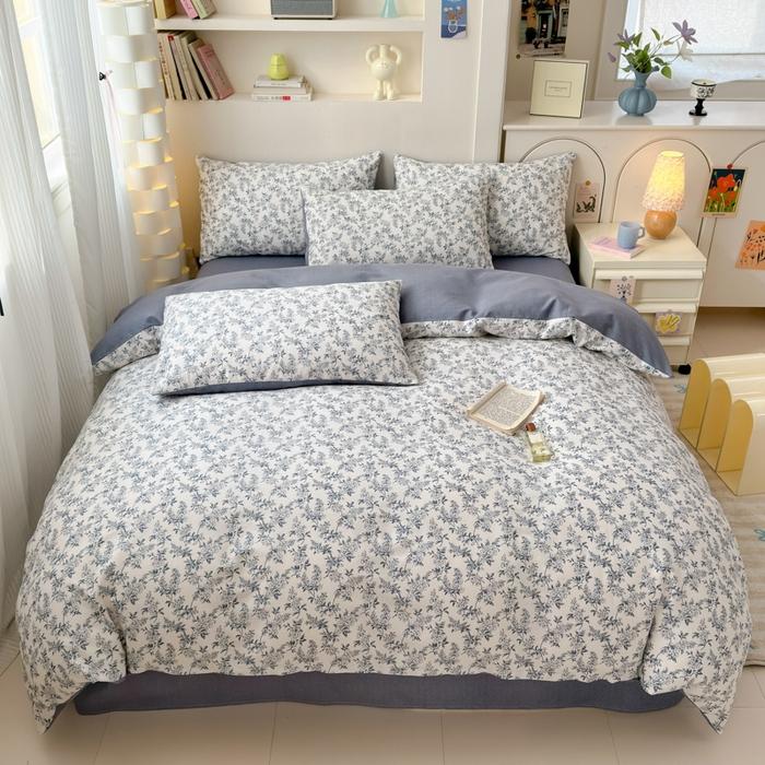 100% Cotton 4-Piece Duvet Cover Set Minimalist Cartoon Design, Ultra-Soft Bedding Set 1.5m 4pcs 2x2.3&set