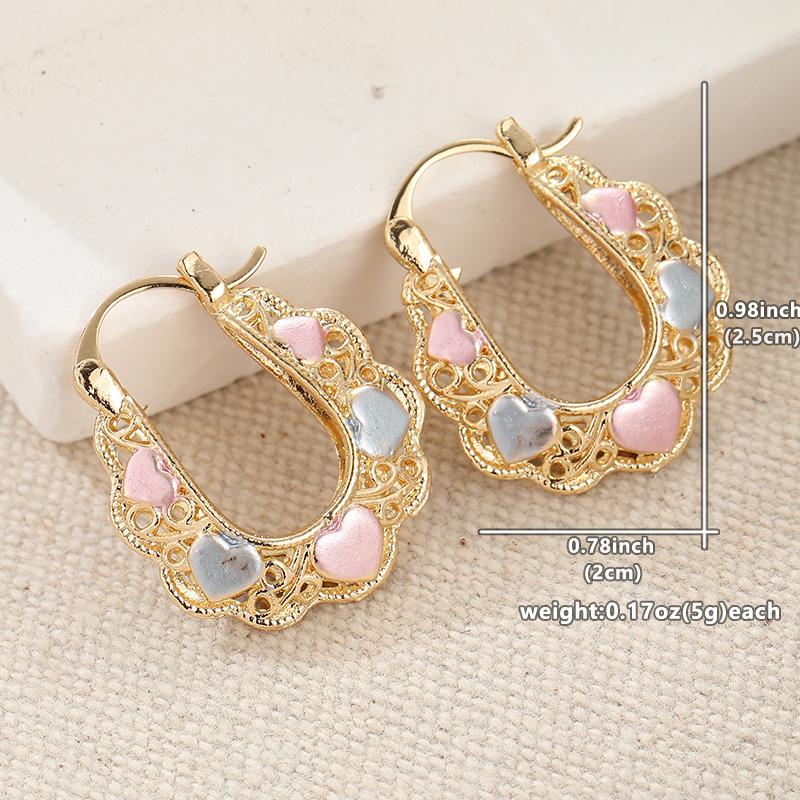 

Delicate Gold Color Metal Hollow Geometry Carving Multicolour Heart Hoop Earrings for Women Jewelry золотой