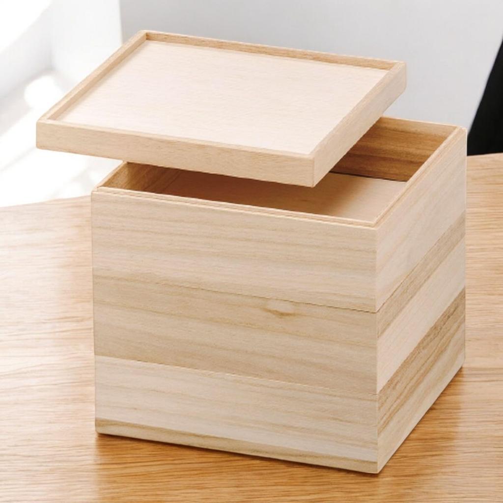 J-kitchens Lacquerware 3-Tier Wooden Jubako Box, 7 inches, Paulownia Frame, White Wood, 21cm, Made in Japan
