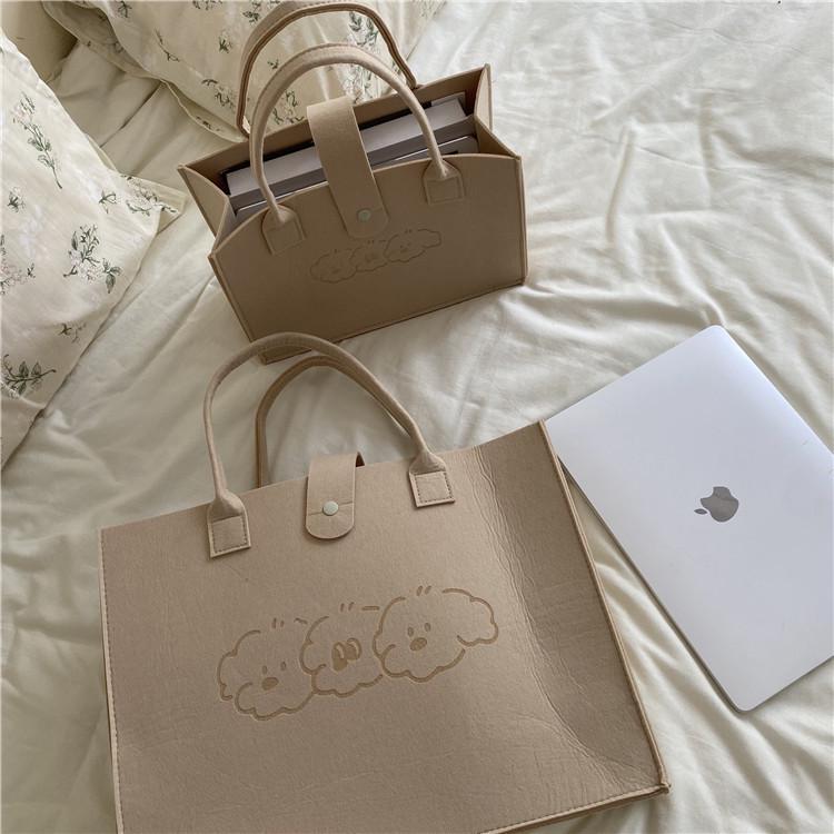 Cute Cartoon Bear Felt Tote Bag, Large Capacity & Portable Design