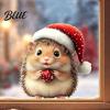 Seasonal Glass Decorations Cute Hedgehog with Santa Hat Christmas Window Clings Static Stickers for Removable Holiday Home Decoration Waterproof PVC