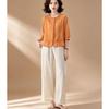 EST+II Women's Ramie Round Neck 3/4 Sleeve Cardigan & Wide-Leg Pants Set