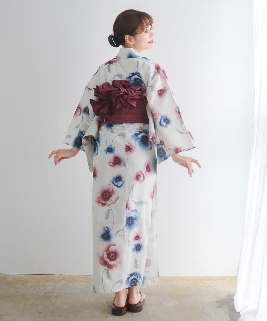 Yukata change set Heiko H one size fits [KYOETSU] set, weave, unbleached, 2-piece (yukata, obi), women's (1.Snow white, all)