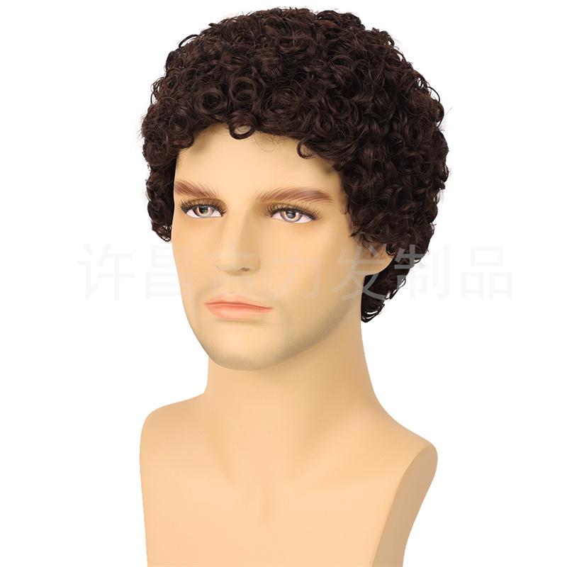 Synthetic Realistic Big Curly Wigs for Men Black Fluffy Elastic Curls Hair Short Afro Wig Daily Breathable Man Wig Daily Cosplay