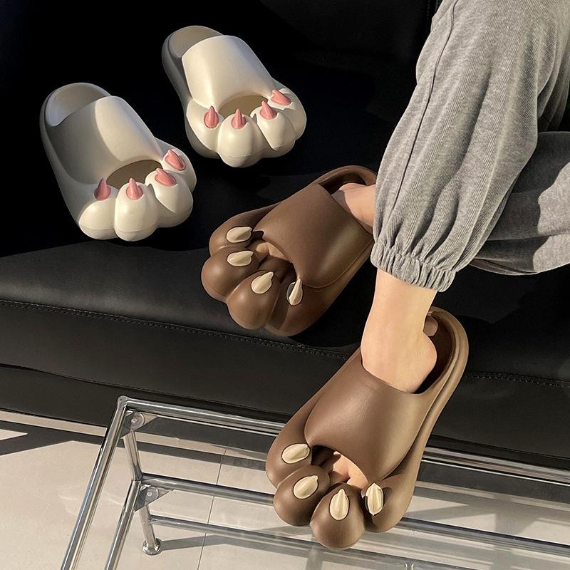 Cute cat claw cool slippers female summer cartoon girl heart bag head home indoor couple thick bottom slippers male