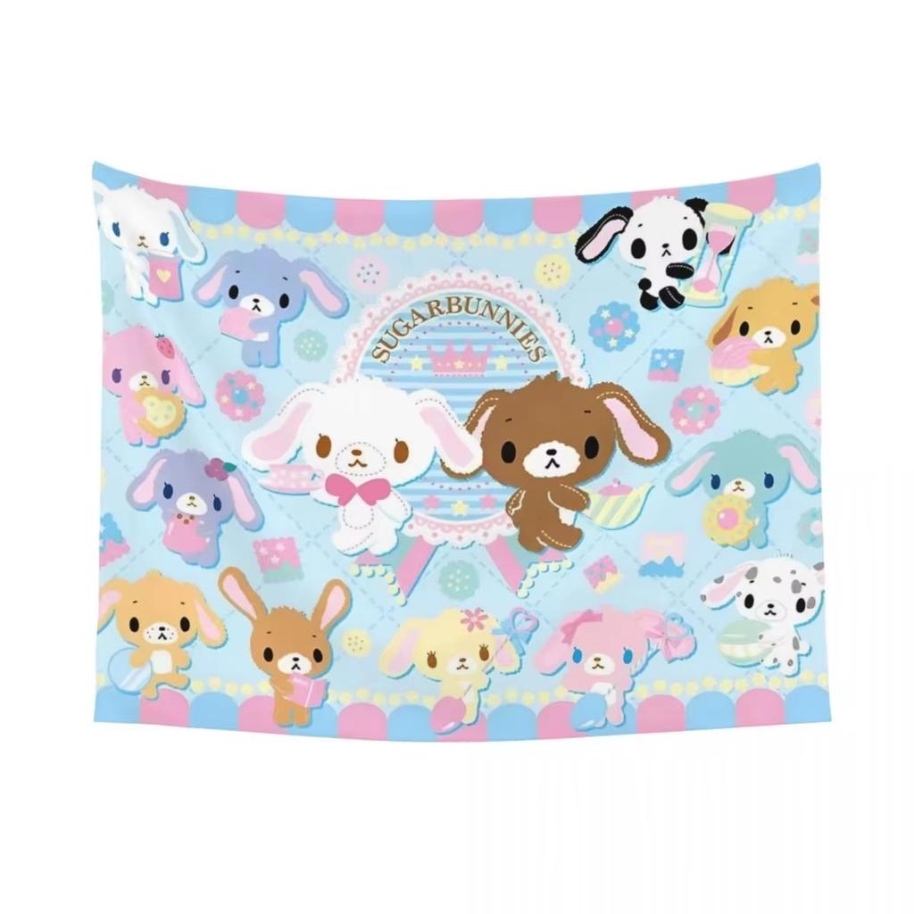 Sanrio Sugarbunnies Large Anime Print Tapestry Hippie Wallpaper Wall Hanging Kawaii Cartoon Decoration Living Room Bedroom Home