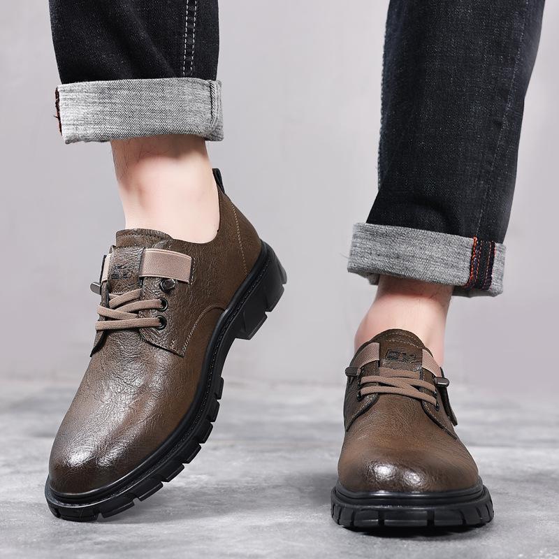 2025 new men's shoes retro men's business leather shoes foot cover platform trend leather shoes