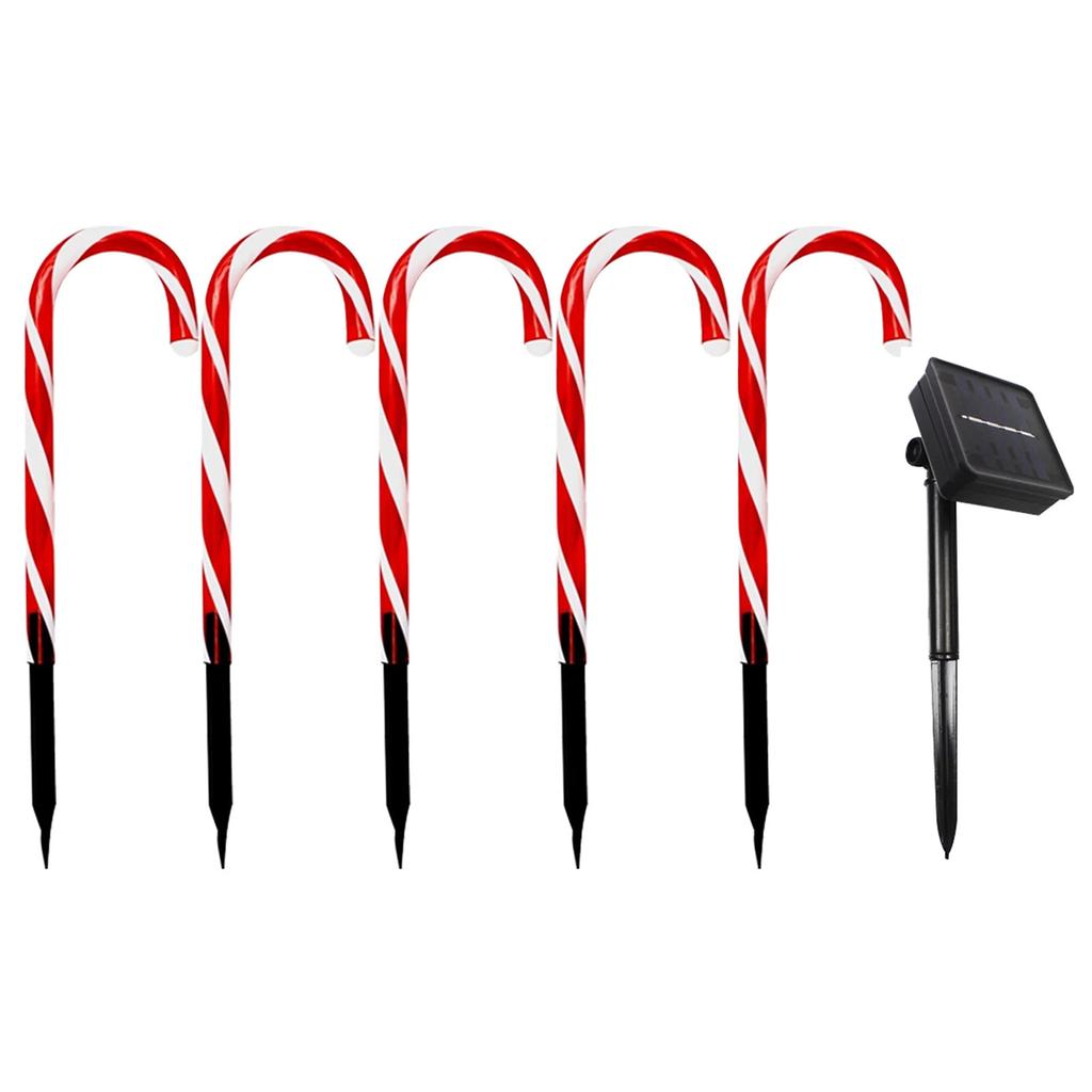 New Christmas Crutch Lamp Solar Energy Ground Inserted Candy Crutch Lamp String Led Umbrella Hook Five Consecutive - Lamps