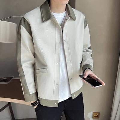 Men's Spring Wear Durable Casual Single-Breasted Jacket Autumn Patchwork Stylish Lapel Jacket