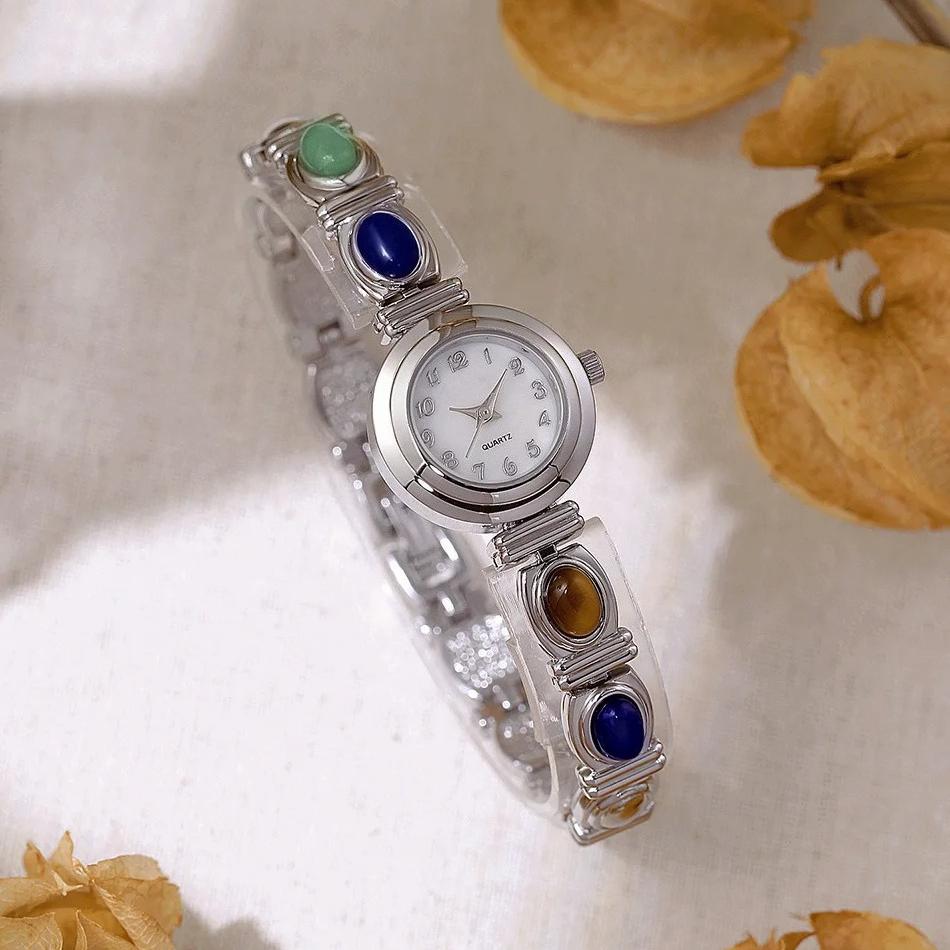 Woman Vintage Watch Colorful Jewelry Jade Dial Quartz Wristwatch Clock