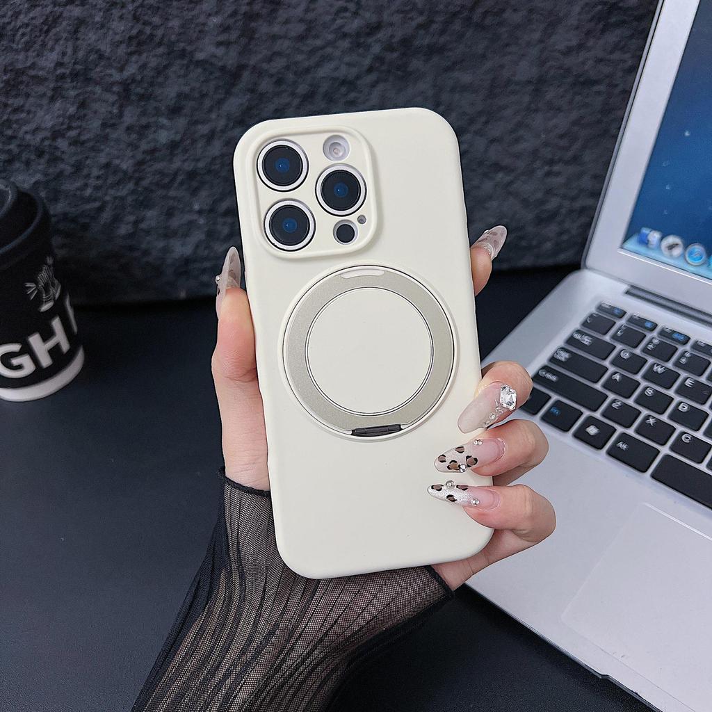 Macaron Liquid Silicone Magnetic Bracket Case for iPhone 17 Pro, 360° Rotation, Drop-Proof