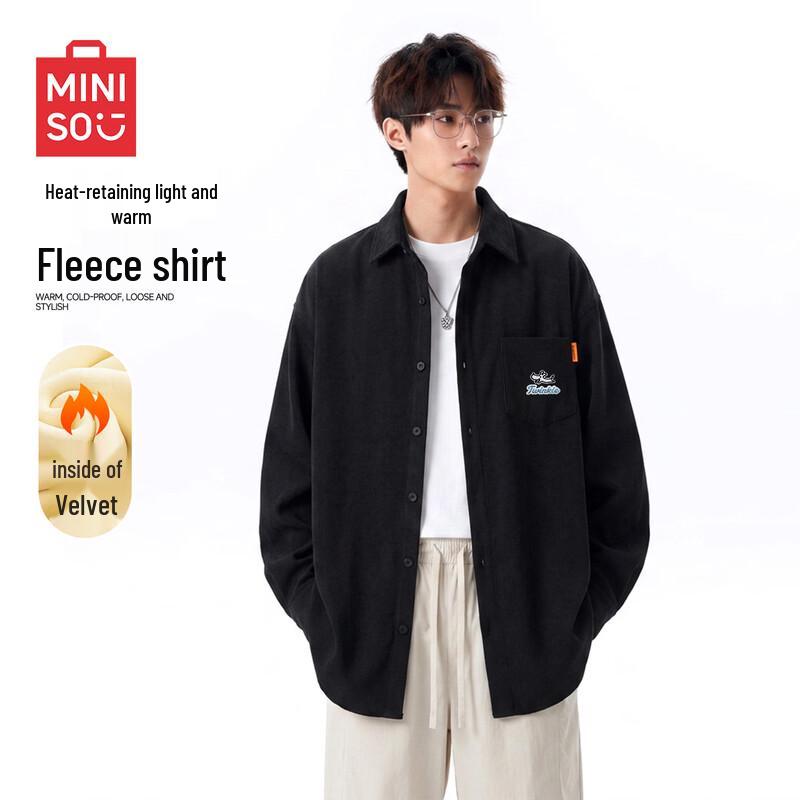 MINISO Men's Corduroy Fleece-Lined Casual Shirt Jacket