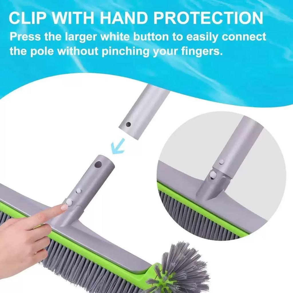 45cm Heavy Duty Aluminum Pool Brush Head With Corner Cleaning Brush Easy To Install For Pool Wall Steps Corner Cleaning Tools