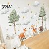 Self Adhesive Wall Murals for Baby Room Watercolor Forest Animals Stickers, Cute Fox Deer Hedgehog PVC Waterproof Decals, Theme Art Children