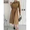 Shop   Women Collar Neck Blazer Half Zipper Waist Adjustable Flare Long Dress Be