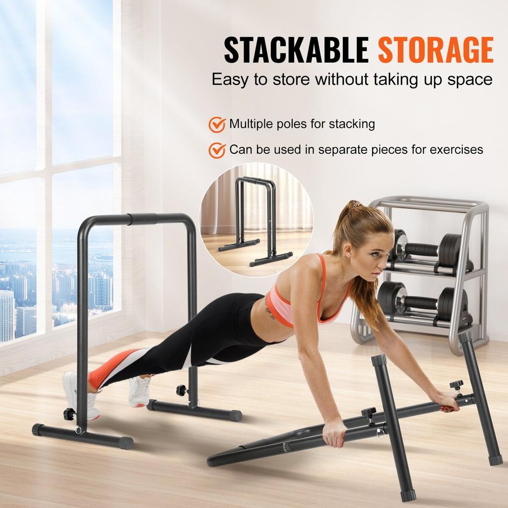 Dip Bars, 440 Lbs Capacity, Heave Duty Dip Stand Station with Adjustable Height, Fitness Workout Dip Bar Station Stabilizer Parallette Push Up Stand,